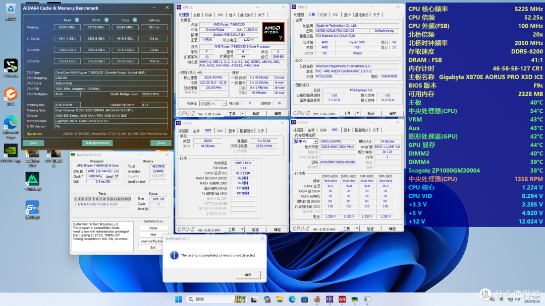 X870E X3D电竞冰雕-8200MT/s +TestMem5 通过