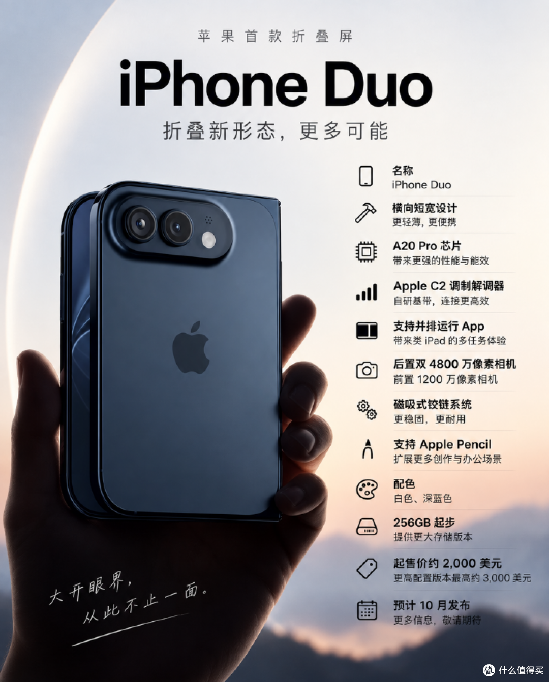 全新折叠屏 iPhone Duo,今晚发布!售价 1999 美元起!