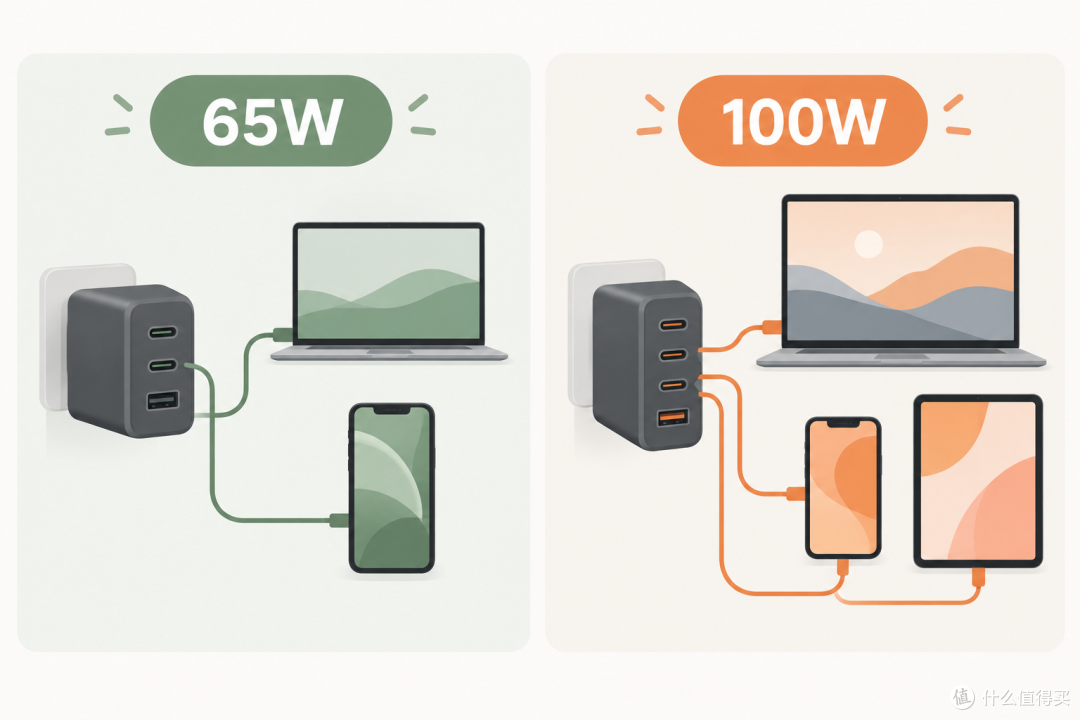 65W还是100W？多口充电器这样选