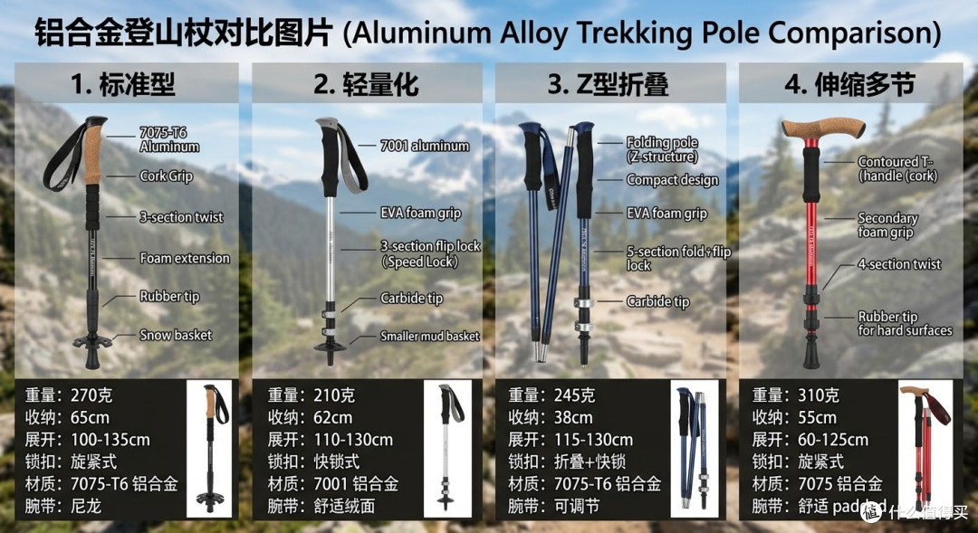 不同种类的登山杖