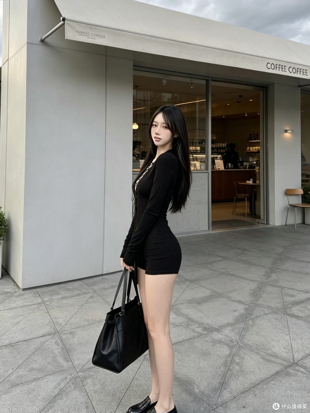 这件黑色V领连体衣当打底穿大衣里面绝了