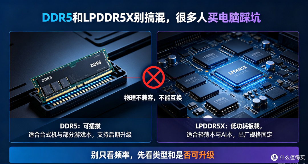 别混淆DDR5和LPDDR5X,很多人买电脑踩了这个坑