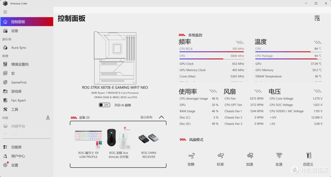 可变风冷:9850X3D+ROG STRIX X870E-E NEO+酷冷HAF II 500装机