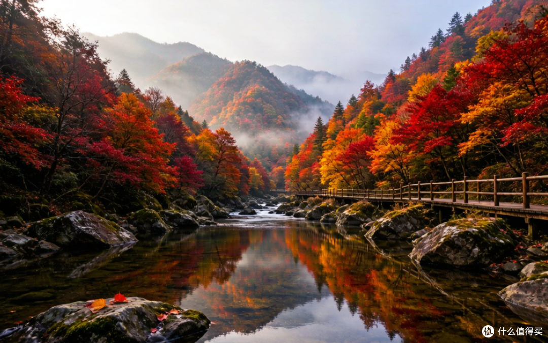 光雾山：层林尽染，溪流穿谷，