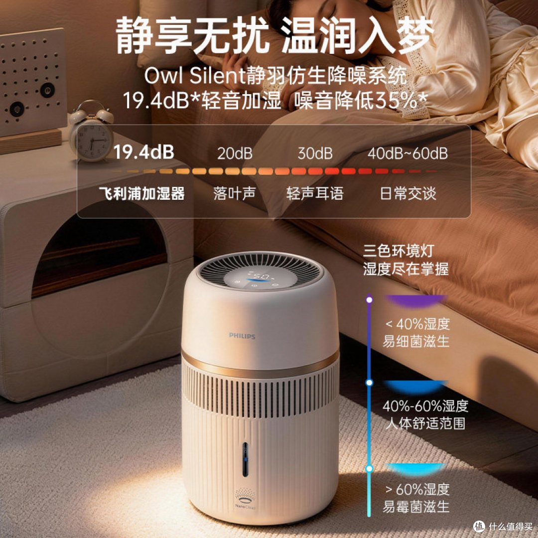 【母婴认证新品】飞利浦无雾加湿器家用卧室轻音孕妇婴儿用HU4210