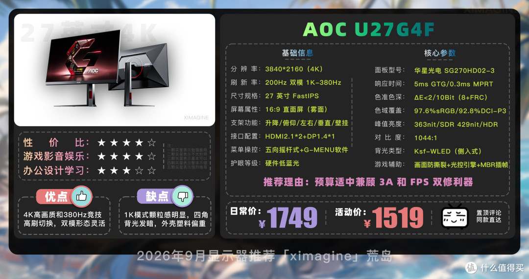 【26年9月显示器推荐清单】教父级电竞显示器选购指南!