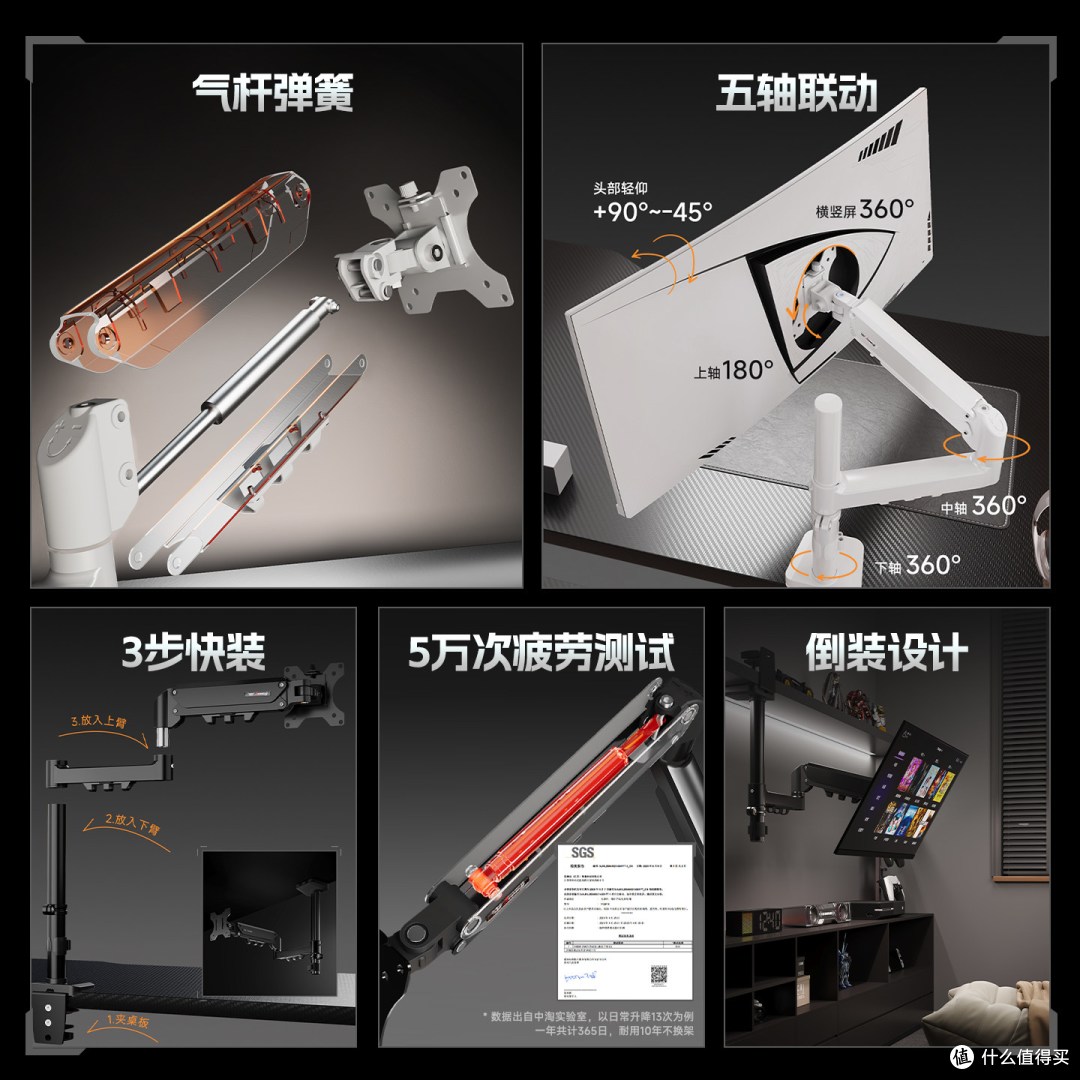 工位腾出半平米!这支架让显示器倒挂悬浮