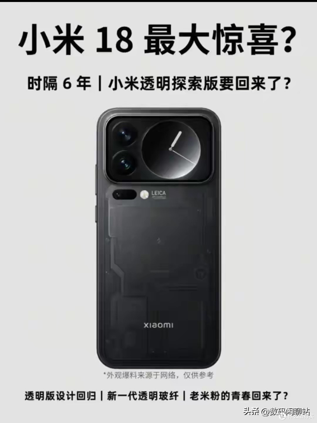 小米18透明探索版外观曝光：骁龙8E Gen6 Pro后置背屏设计8000mAh