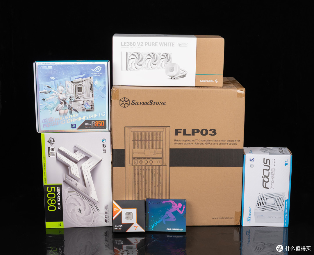银昕FLP03复古壳装机：9850X3D+华硕ROG B850小吹雪+影驰RTX 5080