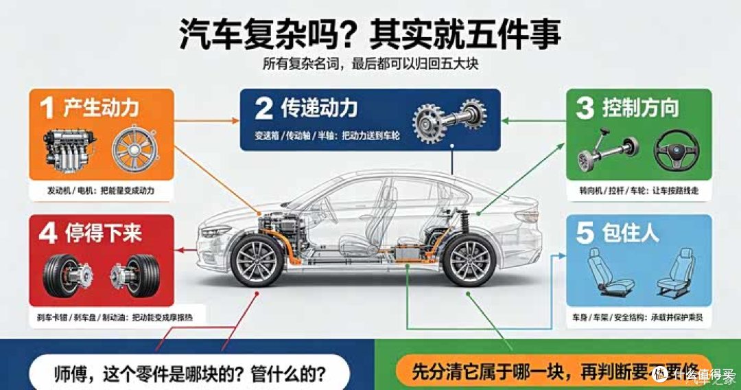 汽车基础知识入门，五大系统通俗拆解，小白也能看懂汽车构造