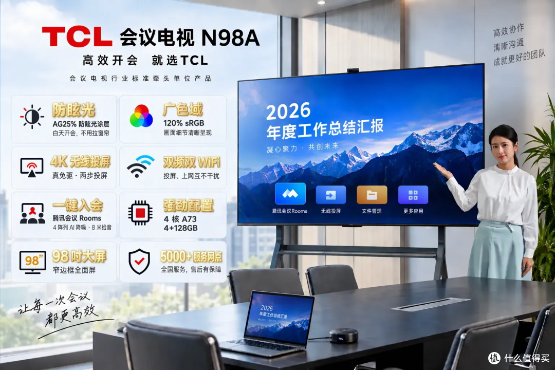 会议室反光投屏难?试试 TCL 会议电视 N98A