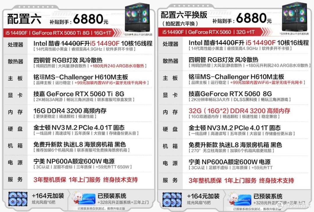 售价同样是6880的宁美龙魂i5电竞主机怎么选?