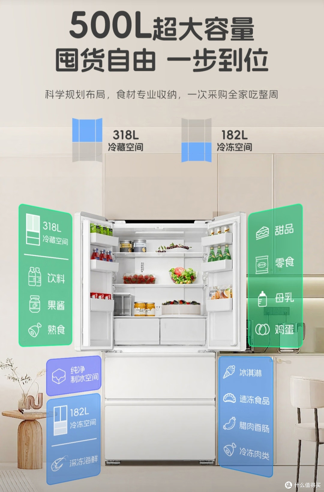 2026新款统帅500L法式冰箱超薄零嵌+双系统+自动制冰家装党闭眼入