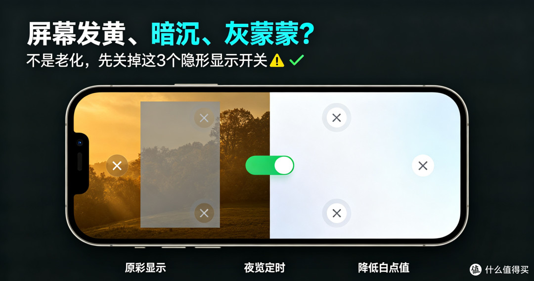 iPhone屏幕突然发黄、暗沉、偏暖?不是屏幕老化!关掉这3个开关