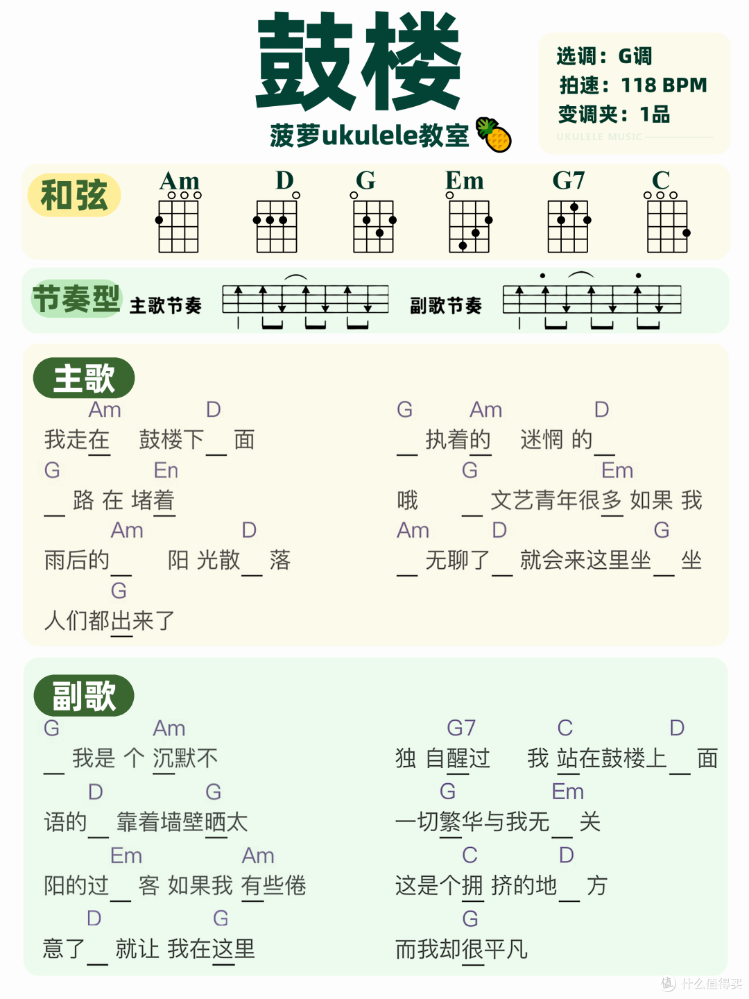 赵雷《鼓楼》尤克里里曲谱|6个和弦拿下!弹的全是过客的心事