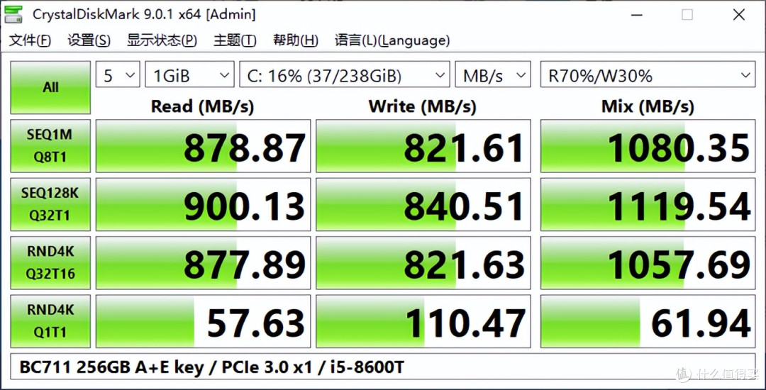 装在网卡槽的固态硬盘BC711 A+E Key SSD实测878MB/s还能当系统盘