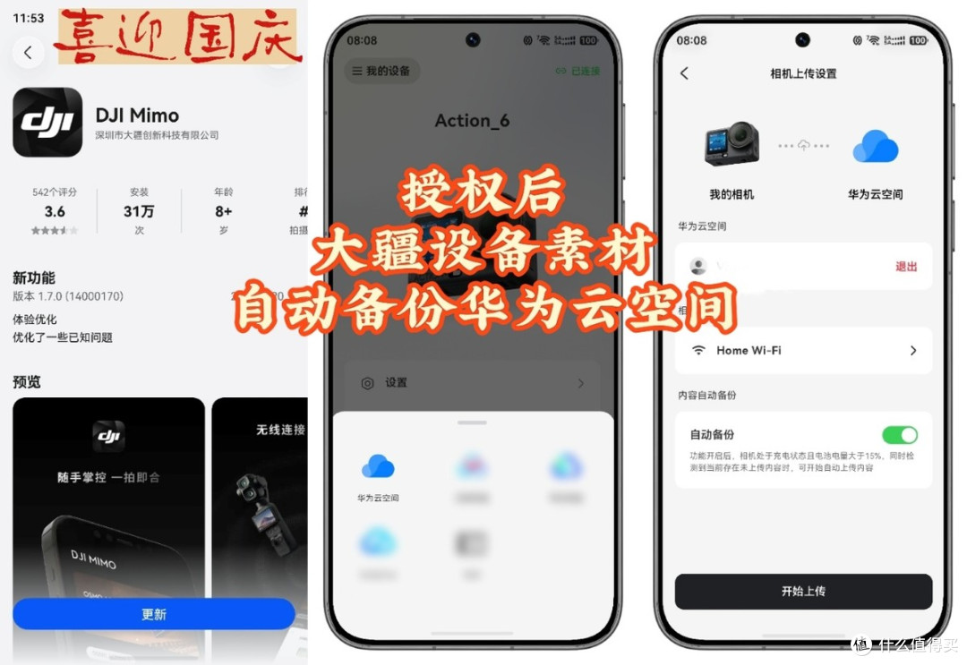 国庆出游前,我把大疆素材自动备份到华为云空间了