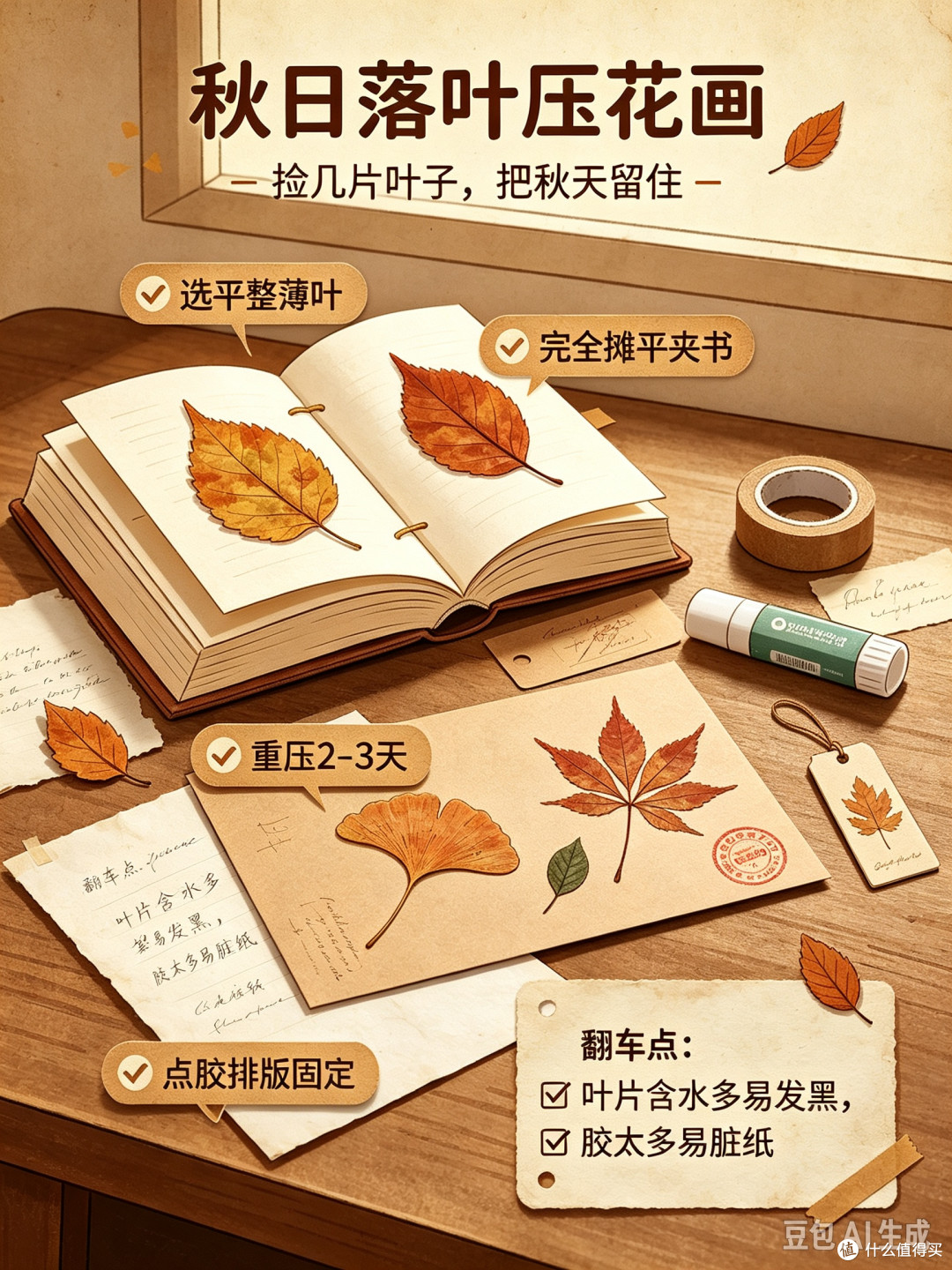 零成本落叶压花,治愈秋日亲子时光