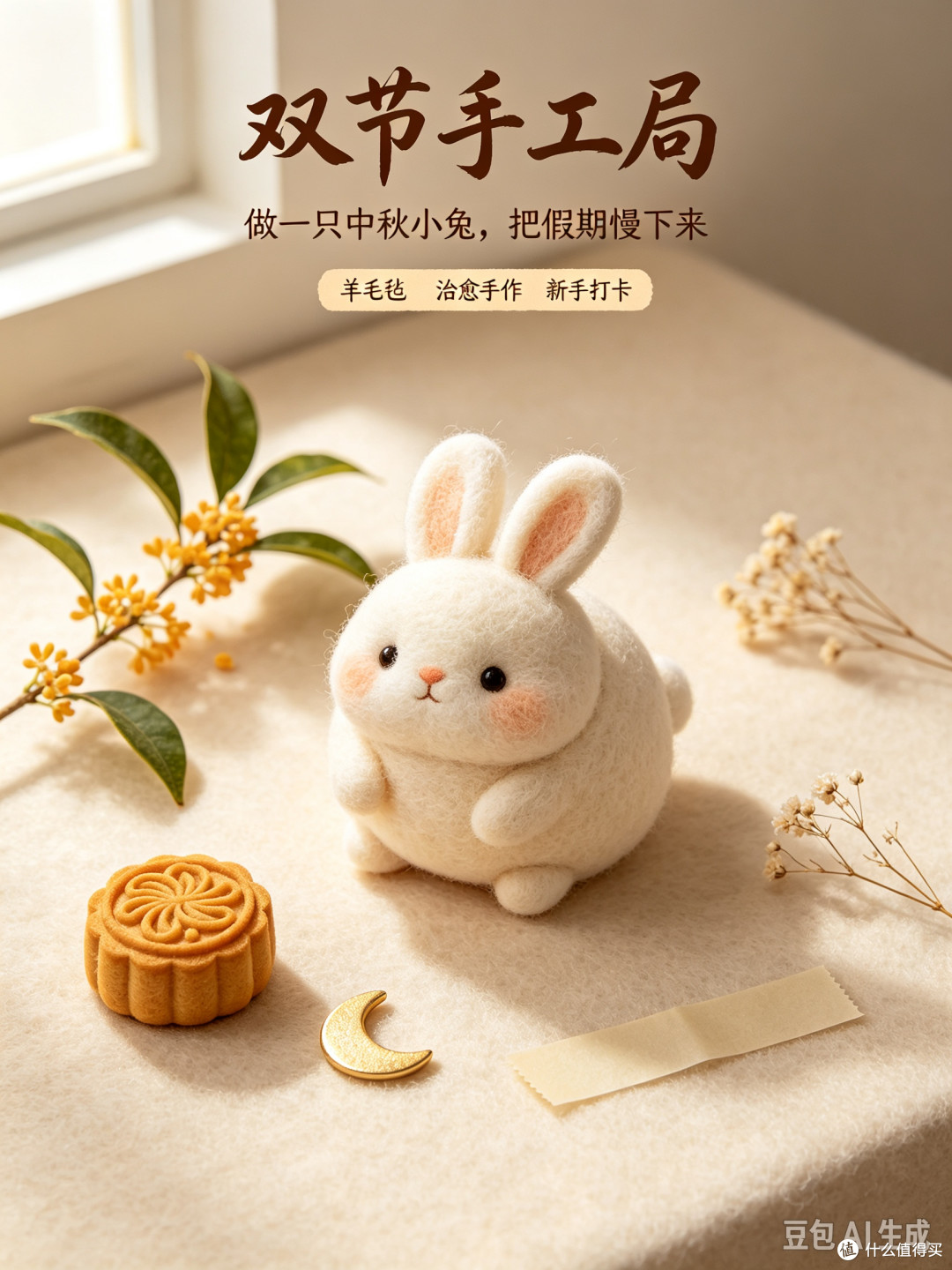 双节宅家制作羊毛毡小兔