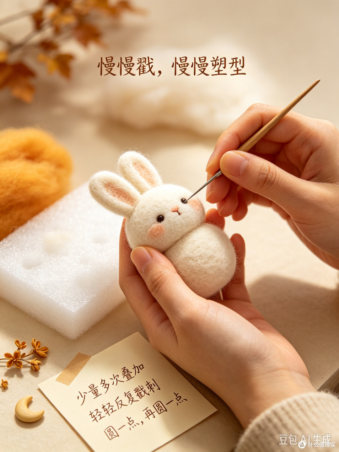 双节宅家制作羊毛毡小兔