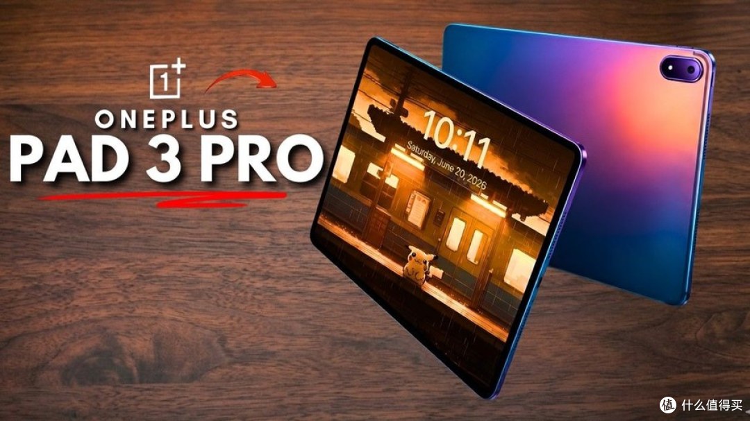 Tech Pixels 的 OnePlus Pad 3 Pro 评测封面，蓝色渐变背板，右上角是横置的单摄模组。这支视频是目前能查到的唯一一支 Pad 3 Pro 英语评测。图源：YouTube 频道 Tech Pixels