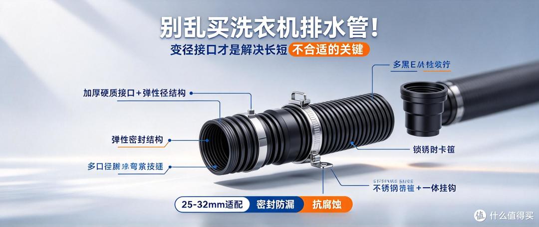 别乱买洗衣机排水管!变径接口才是解决长短不合适的关键