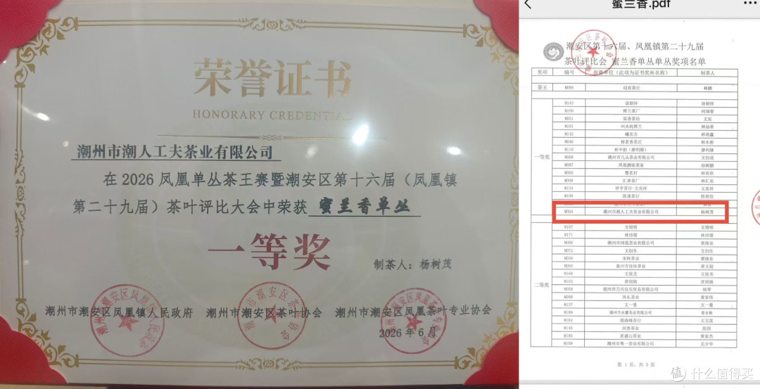 【凤凰单丛】2026年一等奖蜜兰香测评（20261007）