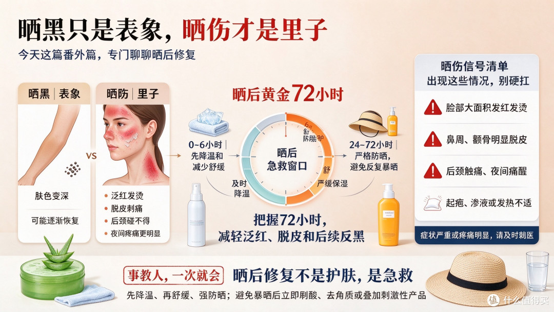 钓一天鱼晒成红脸,半夜碰枕头都疼:晒伤后这72小时怎么熬