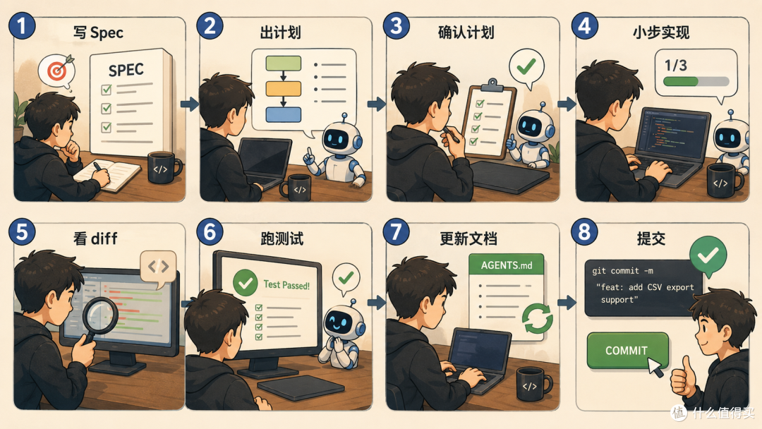 08｜一套可复制的 AI Coding 流程：从需求到提交怎么走