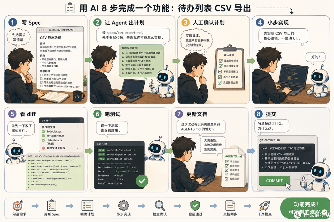 08｜一套可复制的 AI Coding 流程：从需求到提交怎么走