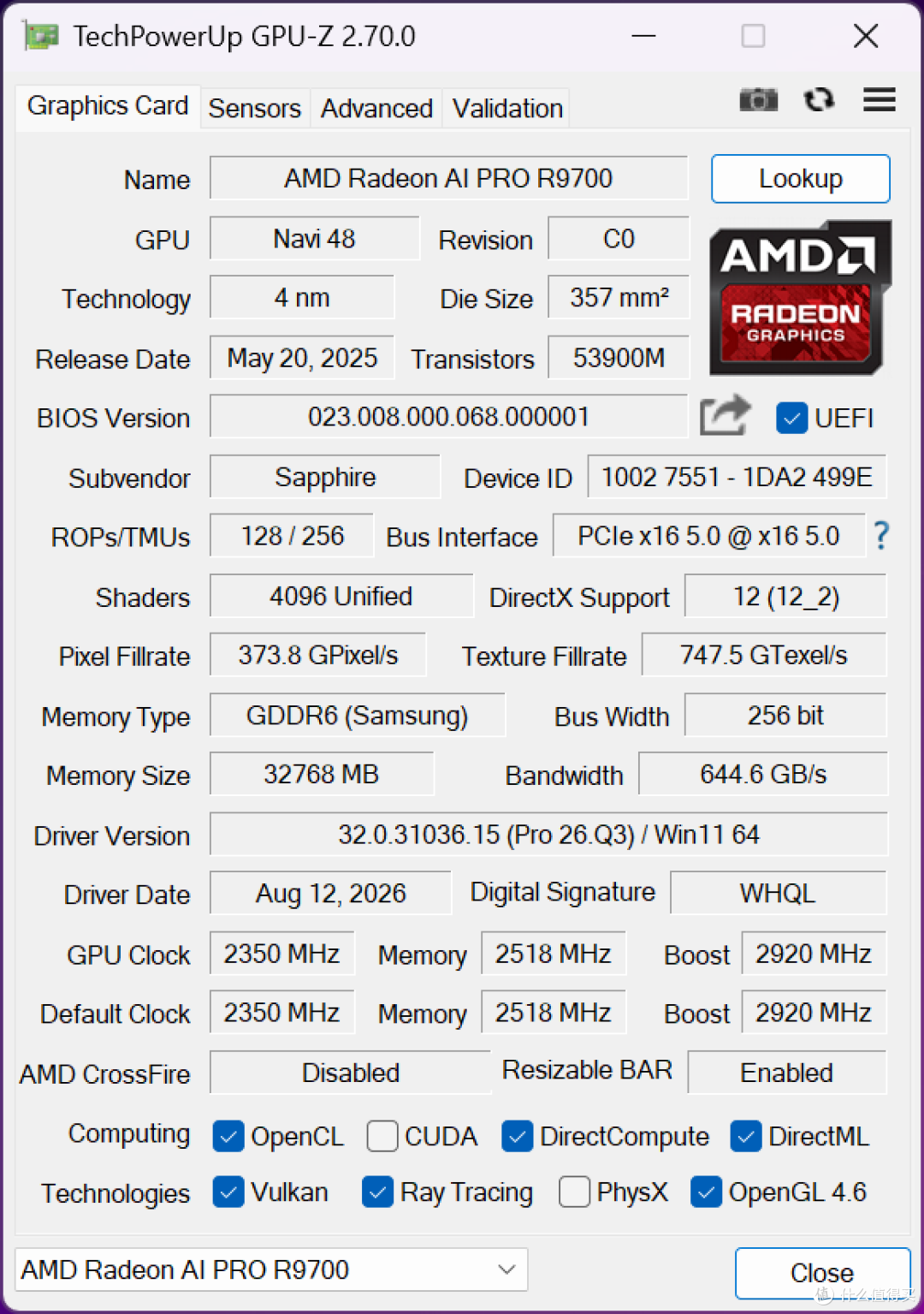 AMD Radeon AI PRO 9700 32GB评测:后AI时代的高性价比专业显卡