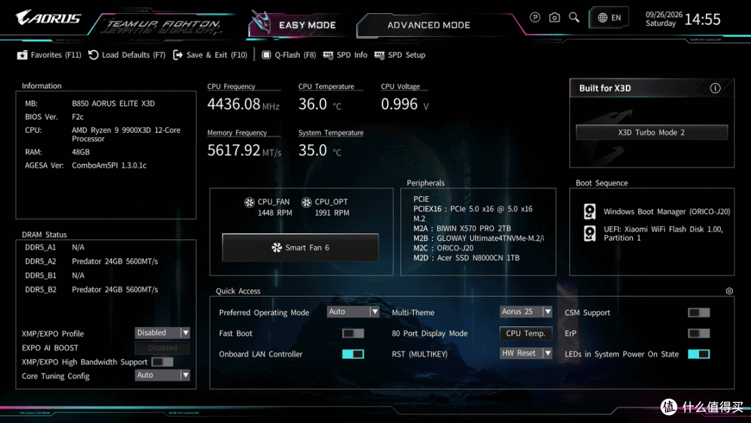 升级款大板,技嘉小雕B850 AORUS Elite X3D装机实测