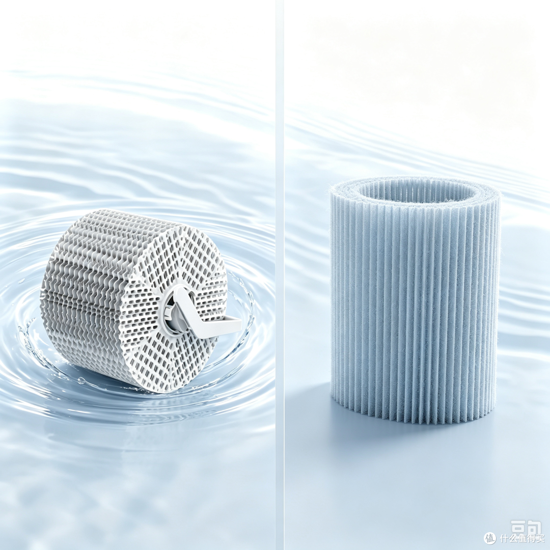 蒸发轮/湿膜是核心部件，决定了加湿效率，也决定了清洗频率