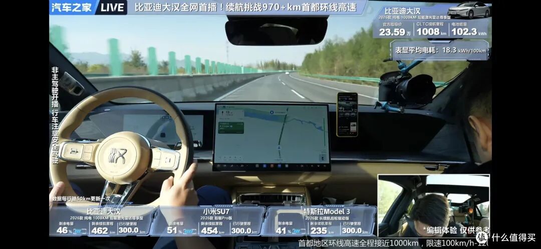 大汉EV，高速续航达成率58.7%，排名倒数？小米SU7第1名