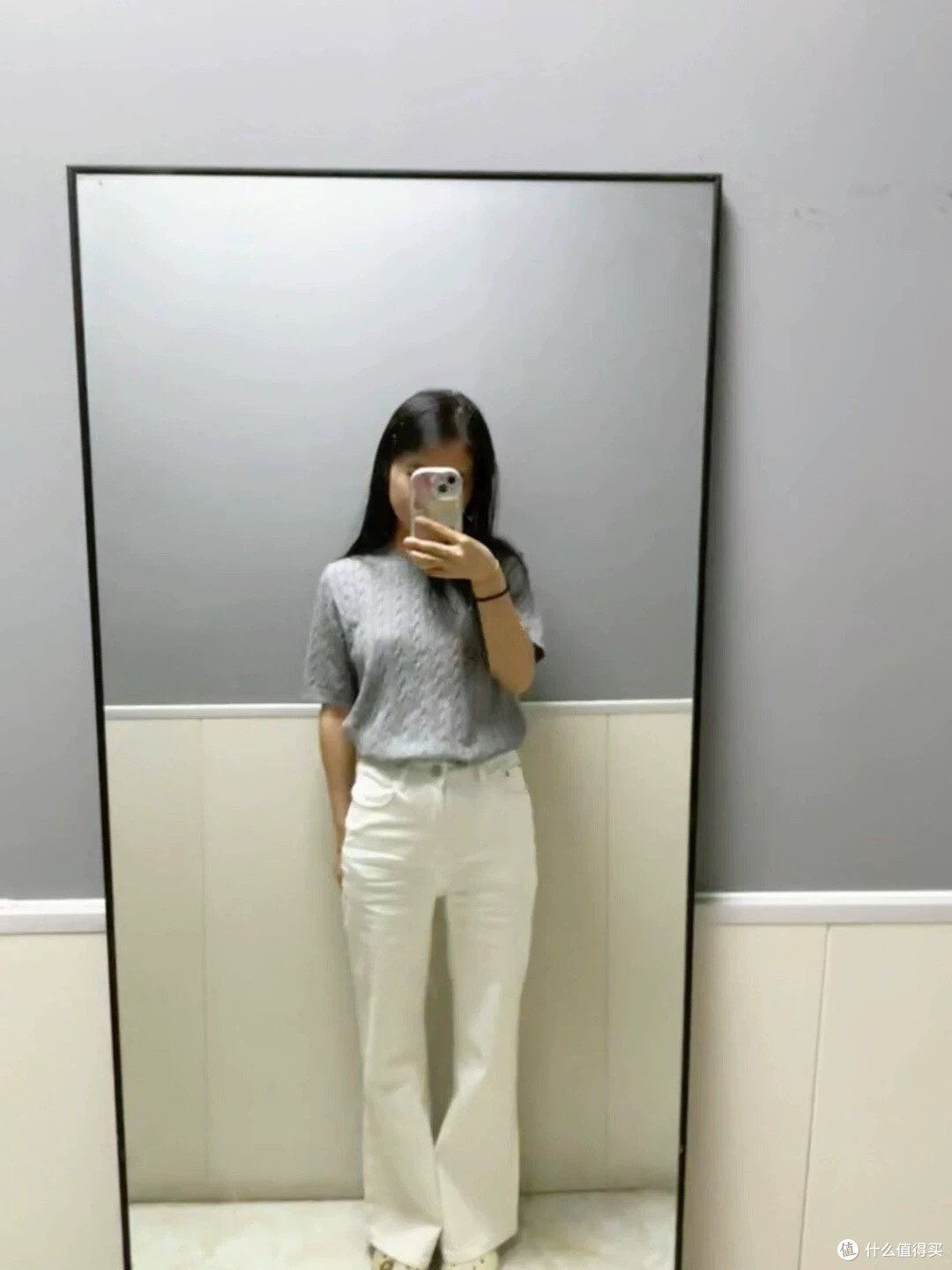 蛮腰纪杏子灰加绒微喇牛仔裤秋冬实测