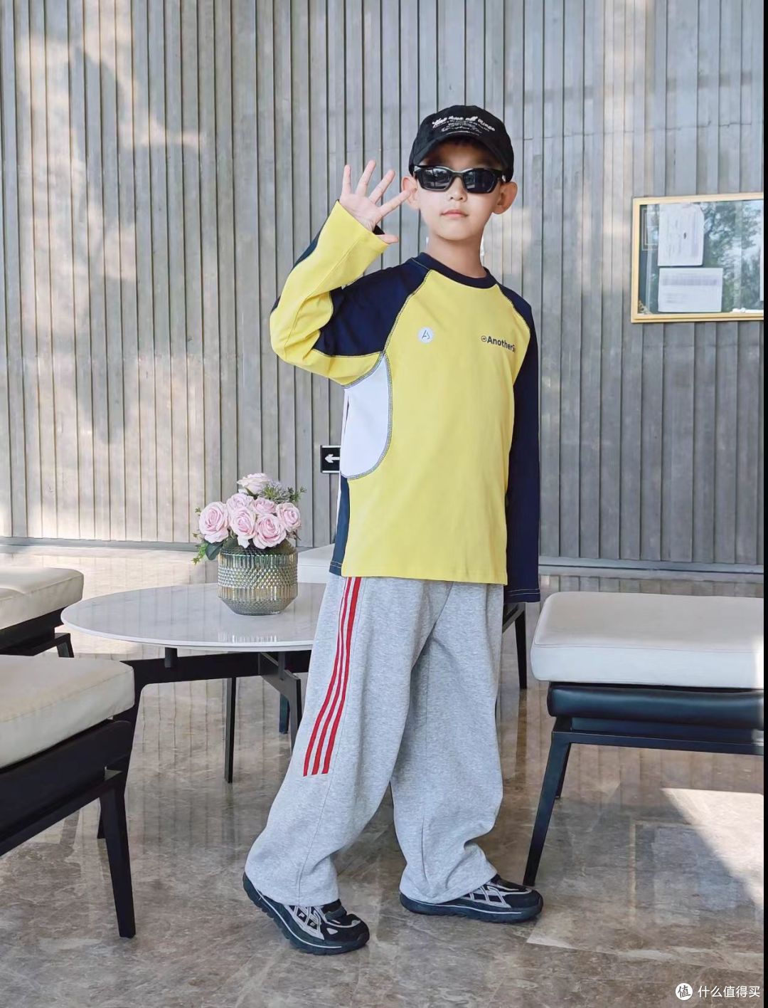 anothersky 男童拼色纯棉长袖 T 恤 春秋宽松薄上衣