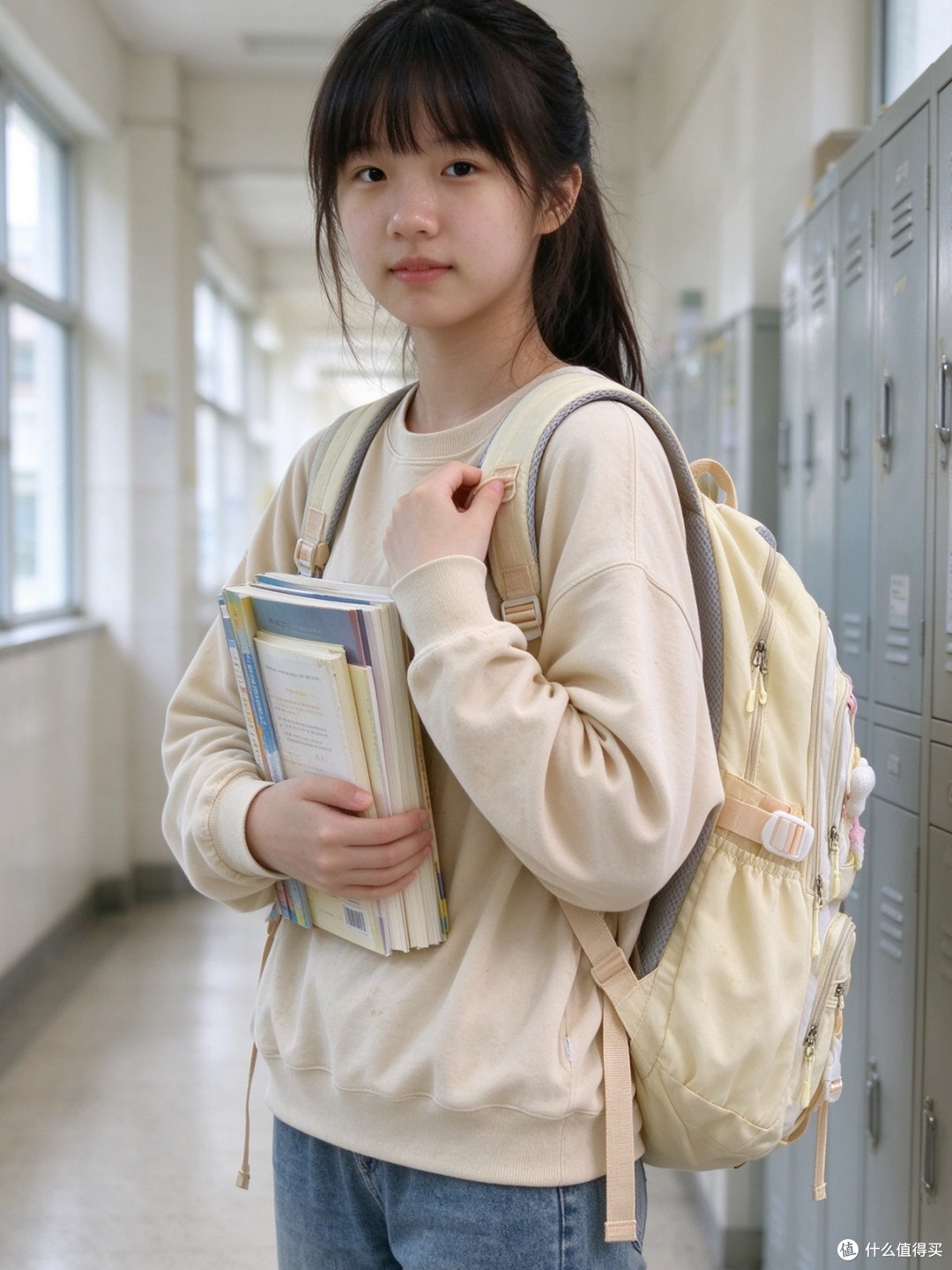 可爱奶黄双肩包小学生休闲搭配