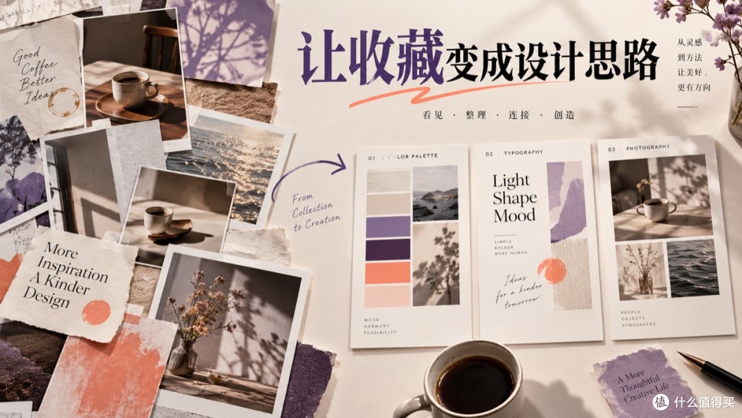 散落的视觉参考被整理成有明确主题的三组卡片