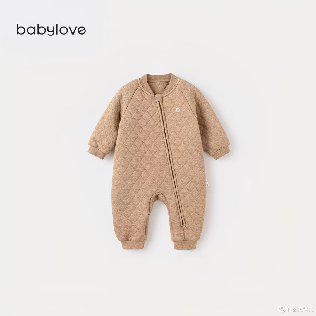 babylove 秋冬斜襟拉链连体衣，宝宝保暖爬服
