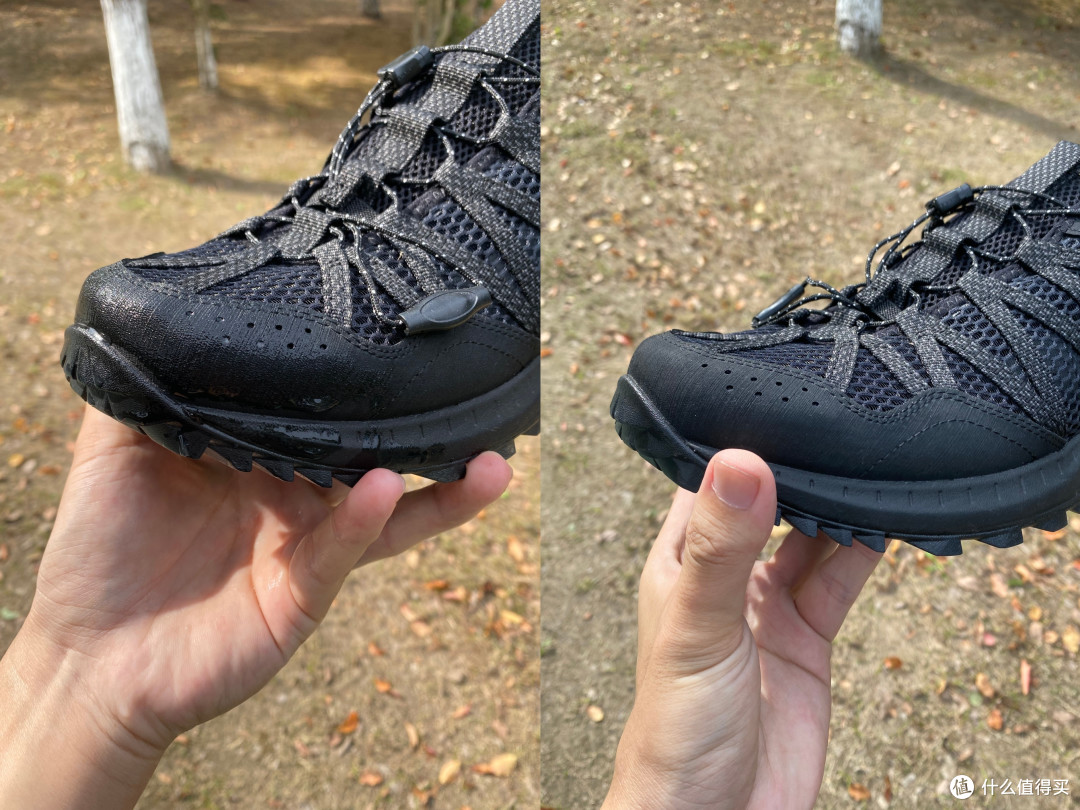 湿鞋面/干后鞋面对比