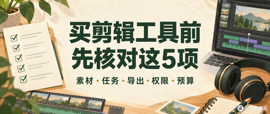 AI 生成示意图：购买前核对素材、任务、导出、权限和预算。