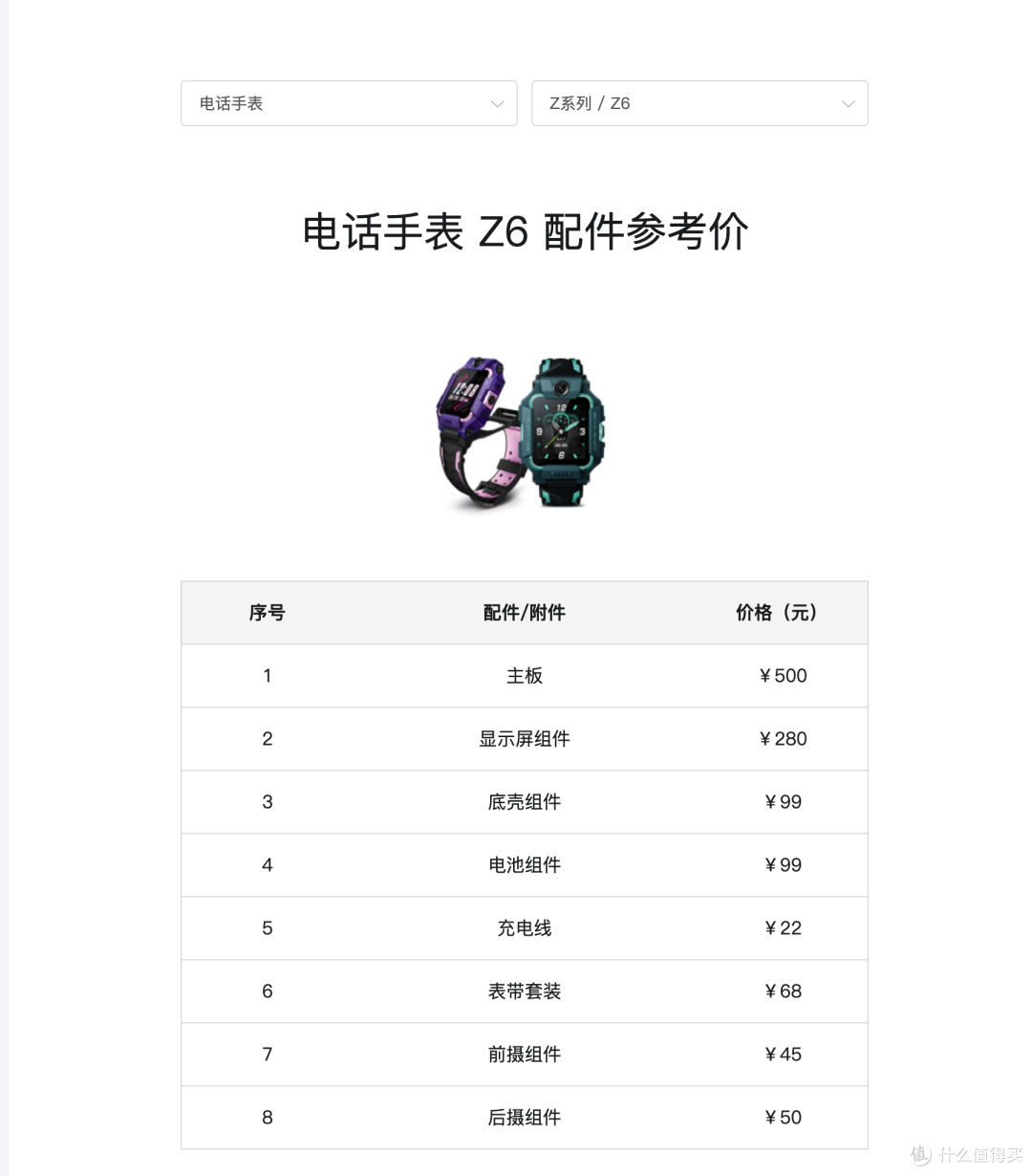 Z6 官方配件参考价：主板 500 元、显示屏组件 280 元、电池 99 元