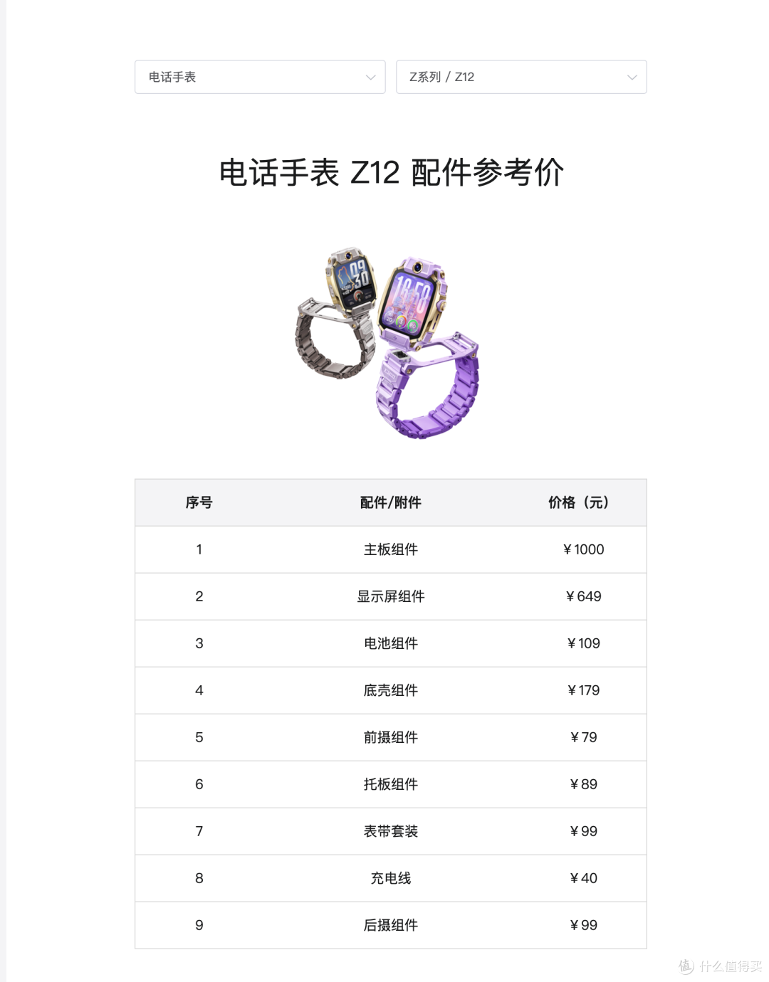 Z12 官方配件参考价：主板组件 1000 元、显示屏组件 649 元、电池组件 109 元