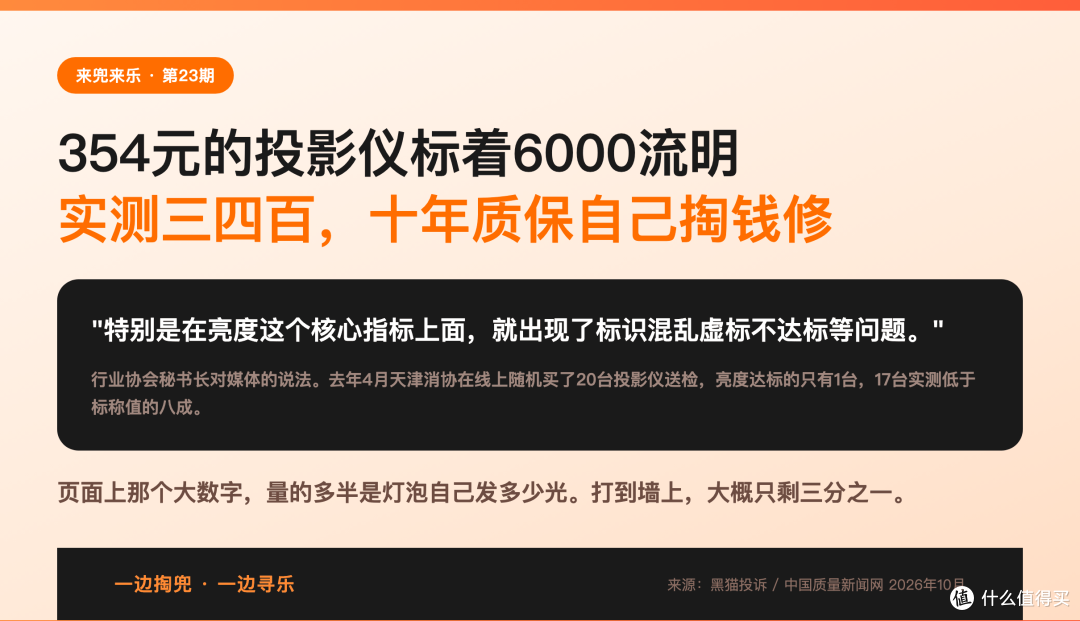354元投影仪标6000流明实测三四百，十年质保还得自己掏钱修
