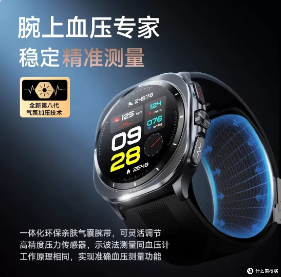 赛电W8pro健康监测智能手表气泵气囊式血压检测心电图心