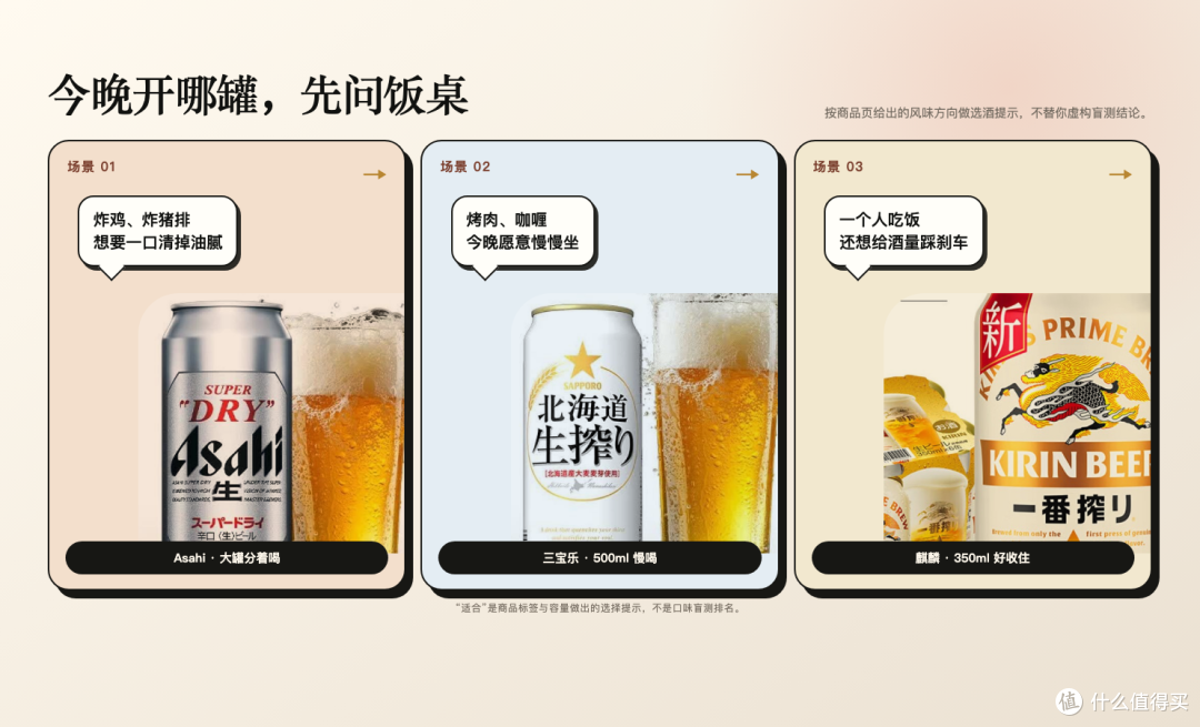 按饭桌场景做选择：炸物、周末烤肉、一人晚酌。