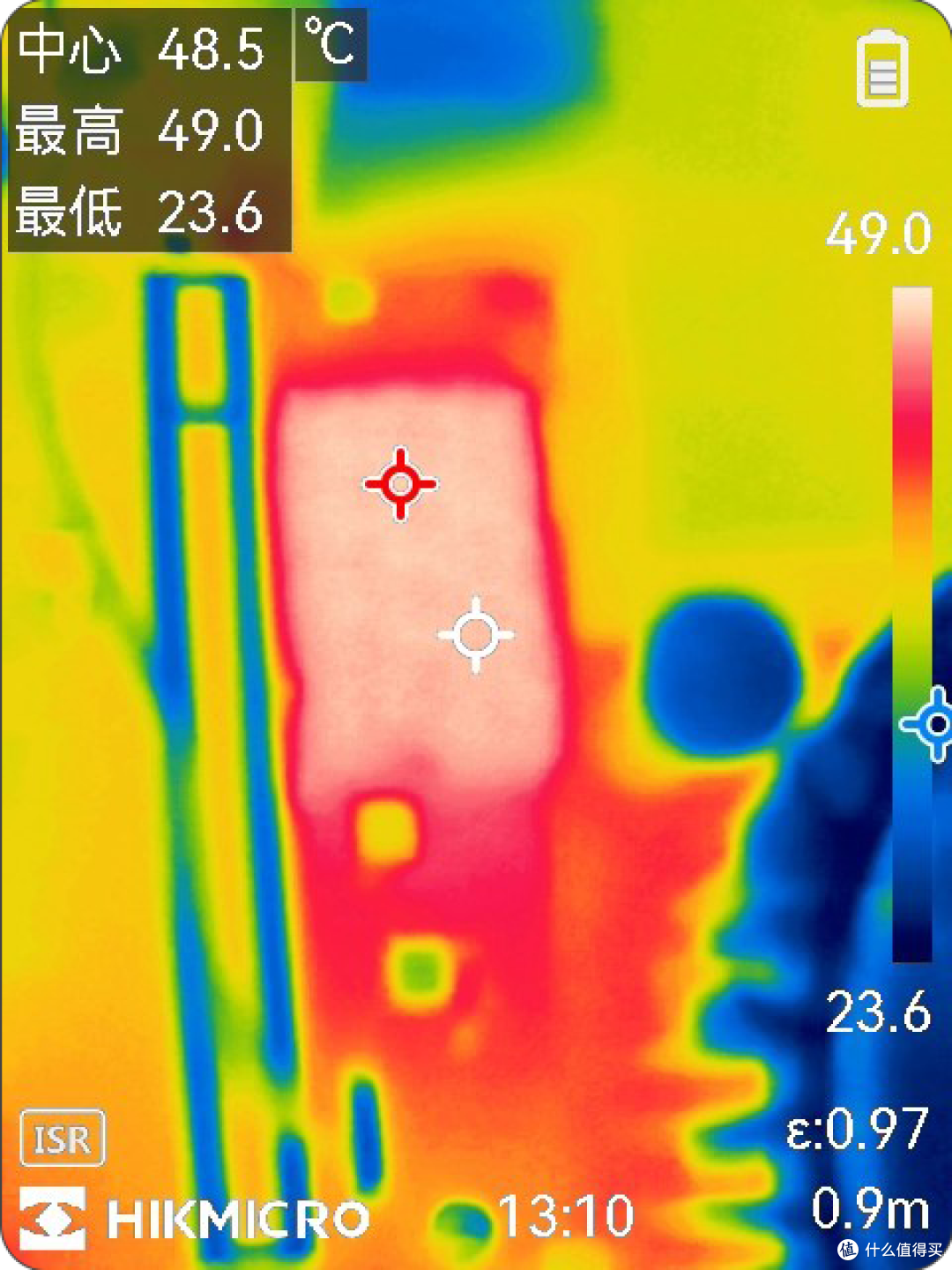 中心 48.5°C、最高 49.0°C，环境温度 23.6°C​