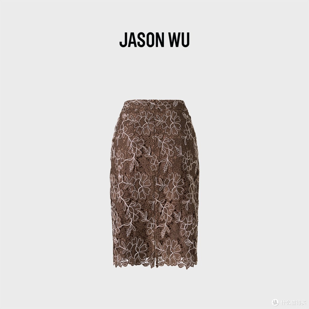 JASON WU-J 系列美拉德刺绣蕾丝高腰中长款包臀一步裙