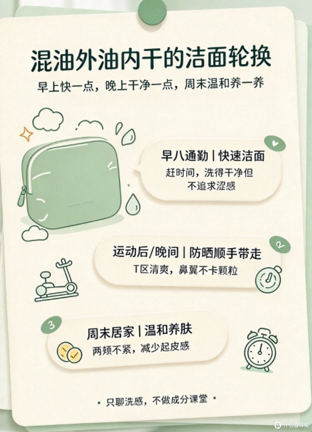 早八通勤加健身房打卡,混油皮的洗漱包祛痘控油洁面轮换记录