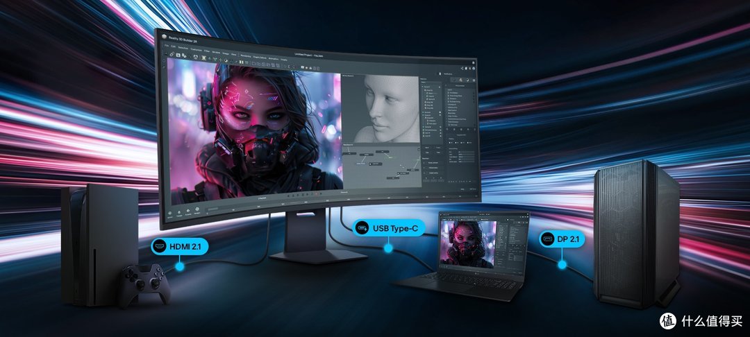 官方接口场景示意：DP 2.1、USB Type-C与HDMI 2.1连接主机、笔记本与游戏机（LG官方图）